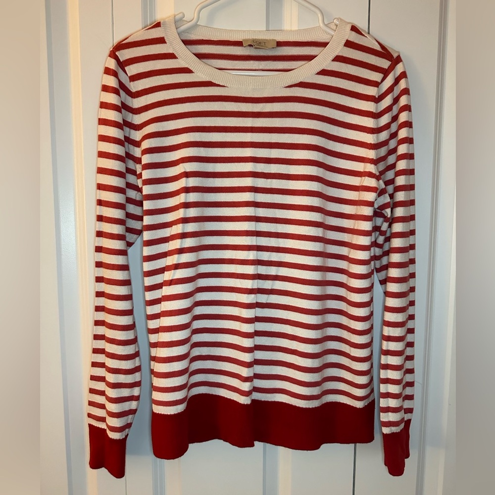LOFT red and white striped sweater